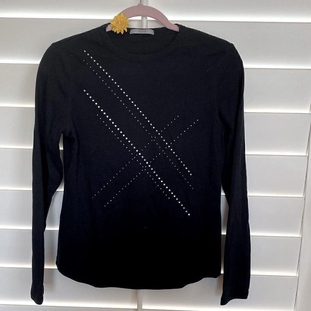 👚Marks & Spencer Black Long Sleeve Shirt with Metal Embellishments Size M VGUC!